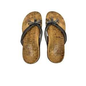 Vionic Orthotic Flip Flops Pewter Metallic Bow Cork Footbed Sandals Womens 7